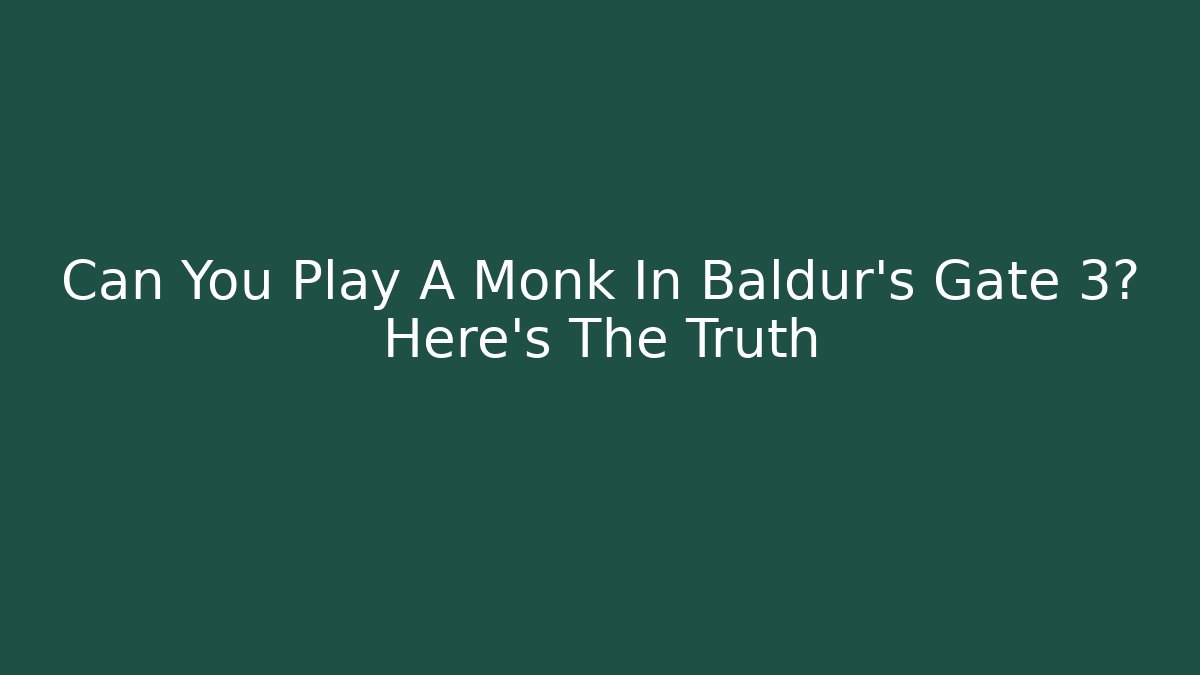 Can You Play A Monk In Baldur's Gate 3? Here's The Truth