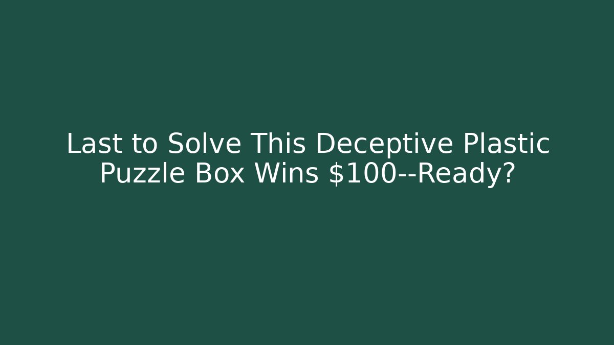 Last to Solve This Deceptive Plastic Puzzle Box Wins $100—Ready? - Andrea Zevedo