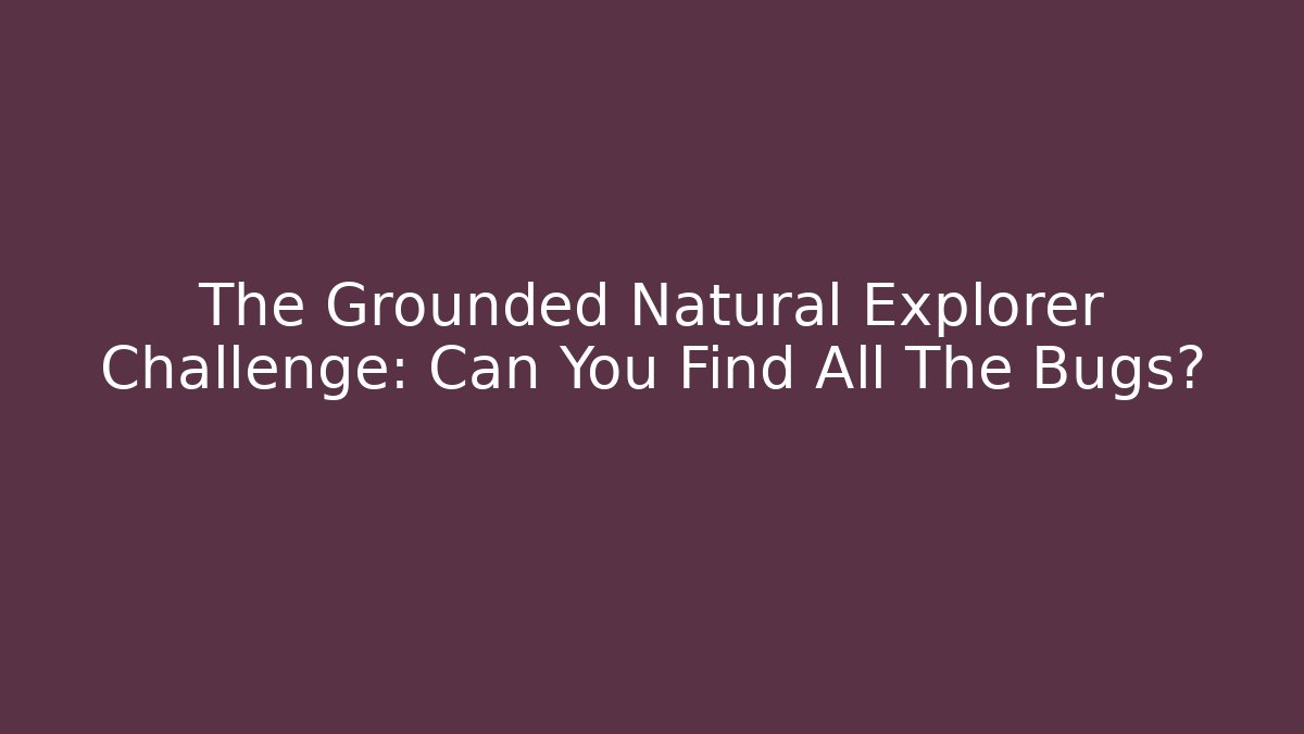 The Grounded Natural Explorer Challenge: Can You Find All The Bugs?