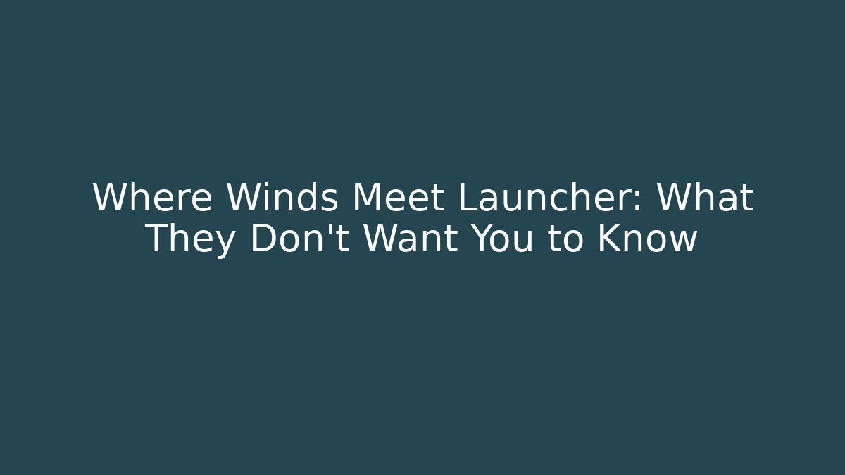 Where Winds Meet Launcher: What They Don't Want You to Know
