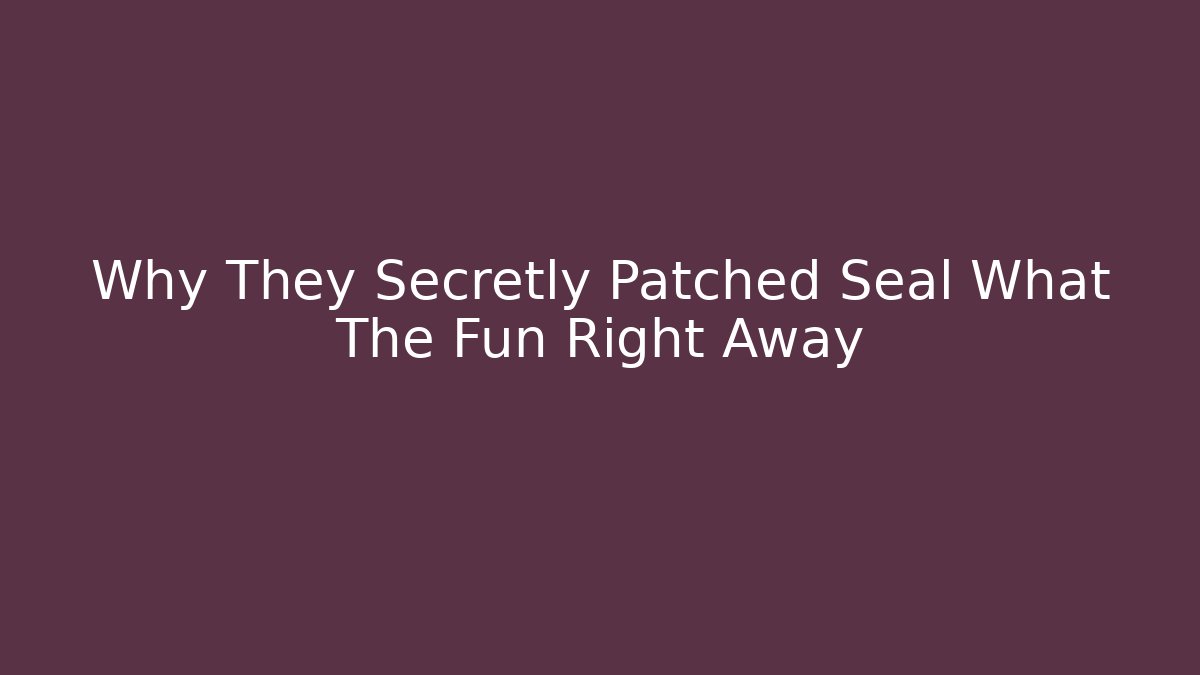 Why They Secretly Patched Seal What The Fun Right Away
